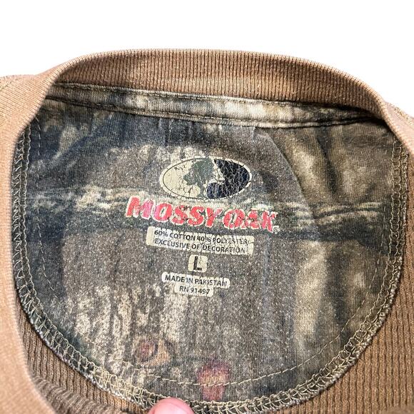 Mossy Oak Tan Earth Tone Thermal Waffle Henley Shirt - Picture 3 of 4